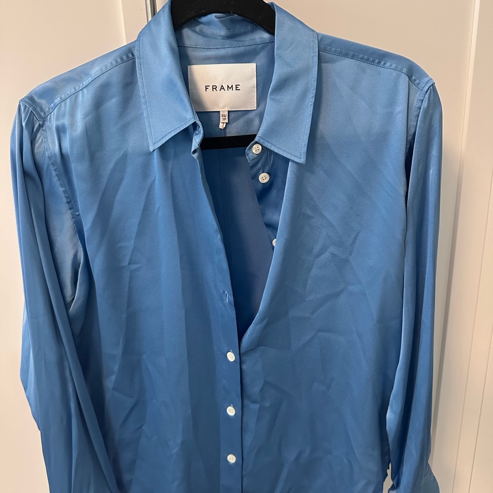 Frame silk women’s Blue Button-Up Shirt